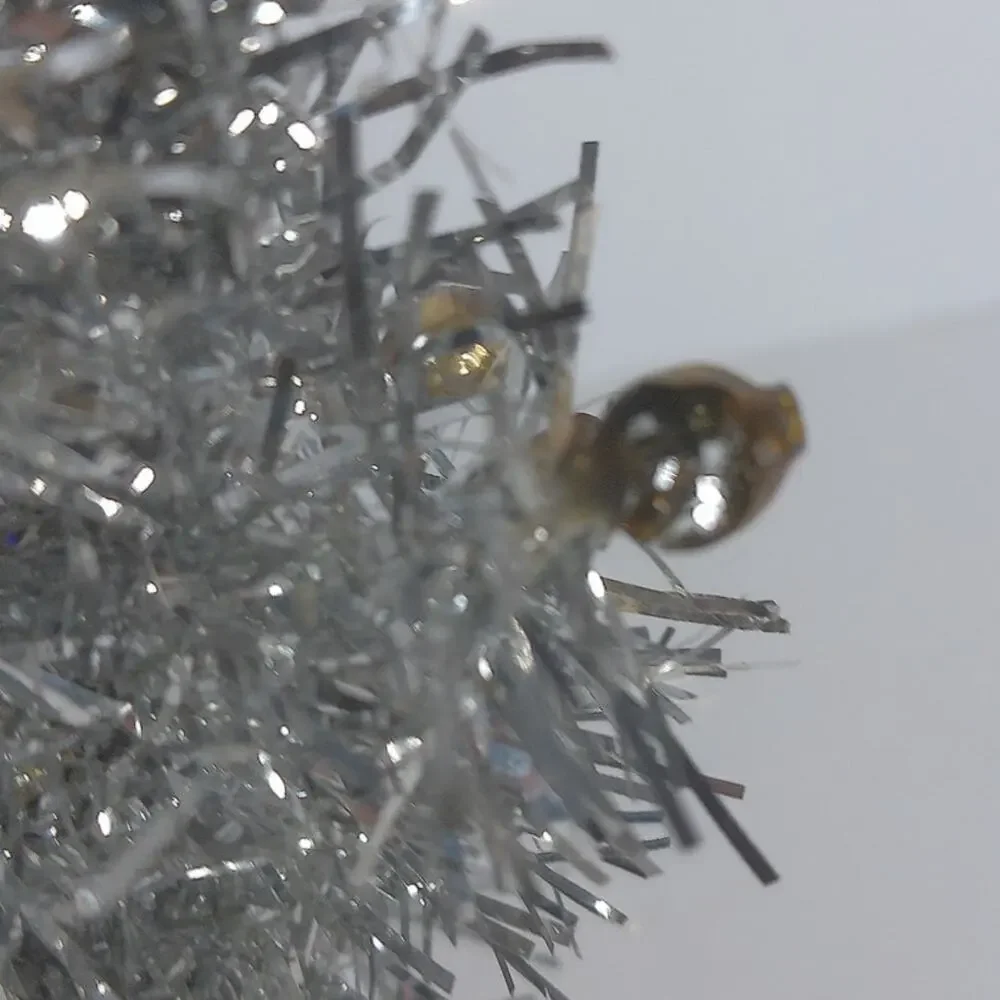 Vintage Silver Aluminum Tabletop Feather Tree With Mercury Ball Ornaments